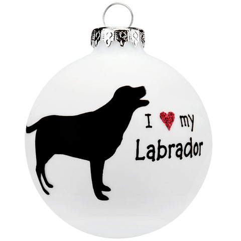 Labrador I Heart Round Glass Ornament