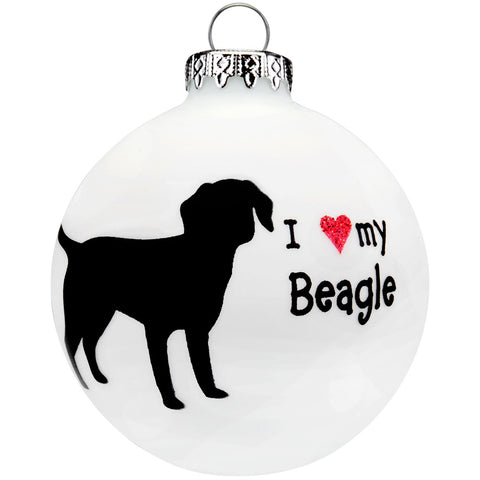 Beagle I Heart Round Glass Ornament