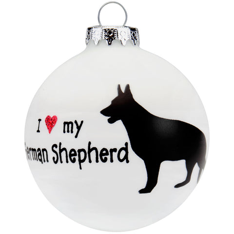 German Shepherd I Heart Round Glass Ornament