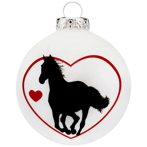 Horse in Heart Round Glass Ornament