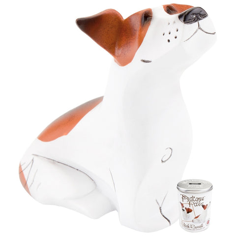 Jack Russell Figurine With Money Box Tin