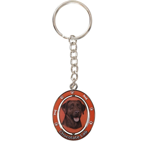 Chocolate Labrador Portrait Oval Metal Keychain