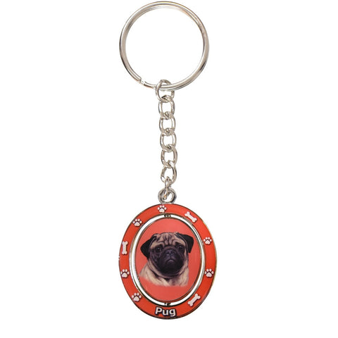 Pug Portrait Oval Metal Keychain