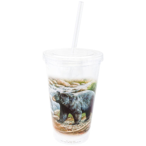 Bear By Stream Double Wall Acrylic Tumbler With Straw