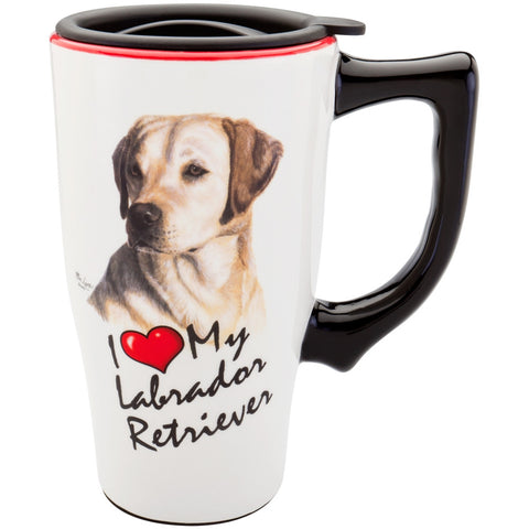 Yellow Labrador I Heart Ceramic Travel Mug