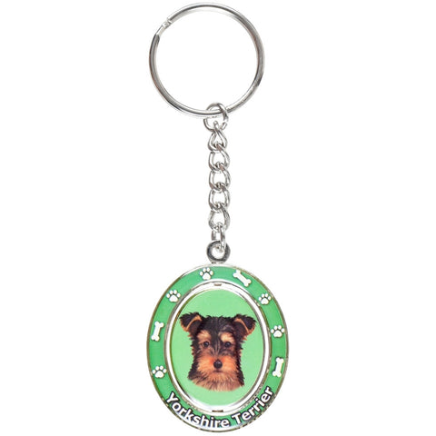 Yorkshire Terrier Portrait Oval Metal Keychain