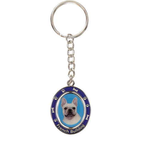 French Bulldog Portrait Oval Metal Keychain