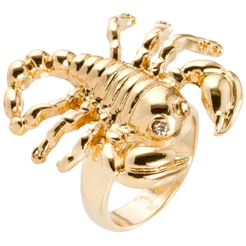 Scorpion Body Gold Plated and Rhinestone Ring