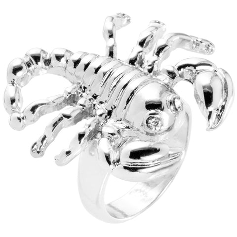 Scorpion Body Silver and Rhinestone Ring