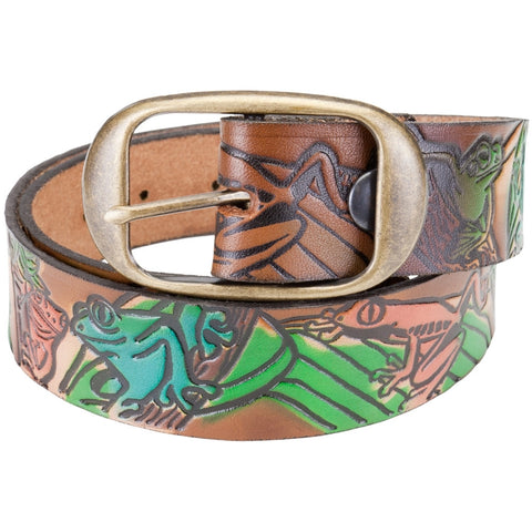 Tree Frog Collage Leather Belt