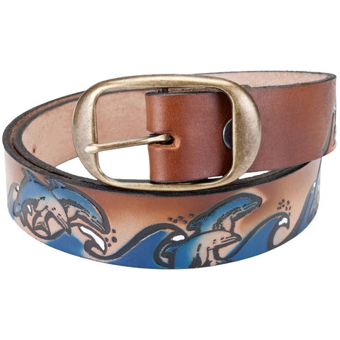 Dolphins Jumping Waves Leather Belt