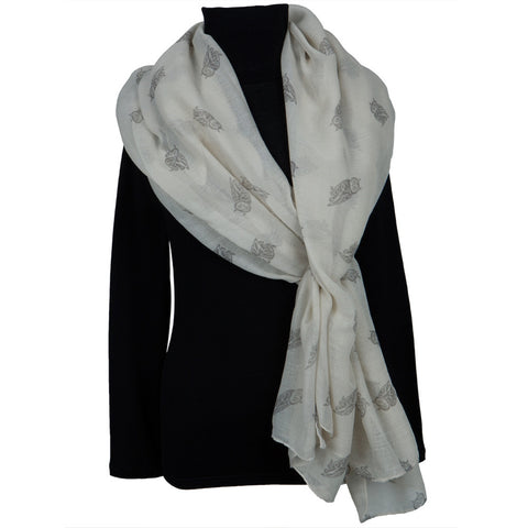 White Owl Repeat All-Over Scarf