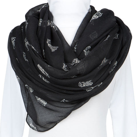 Black Owl Repeat All-Over Scarf