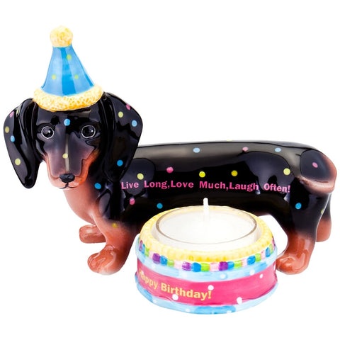Dachshund With Birthday Hat Birthday Candle Holder