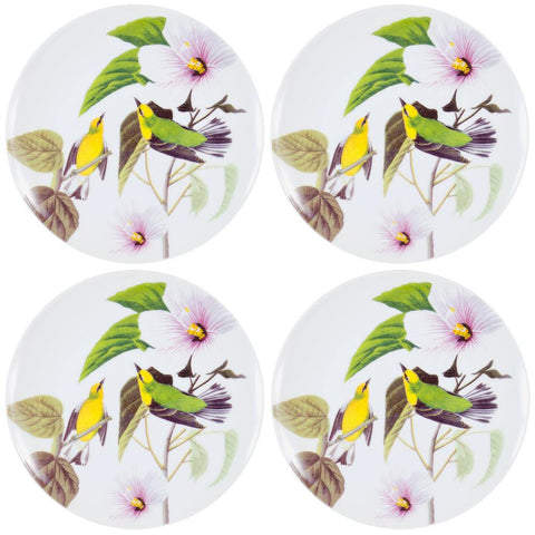 Winged Warbler In the Branches Set of Four Dessert Plates