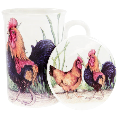 Roosters Strutting In Yard Mug & Coaster Set