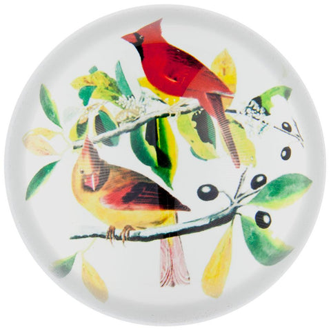 Cardinals In a Tree Glass Paperweight