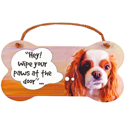 King Charles Spaniel Wipe Your Paws Wall Sign