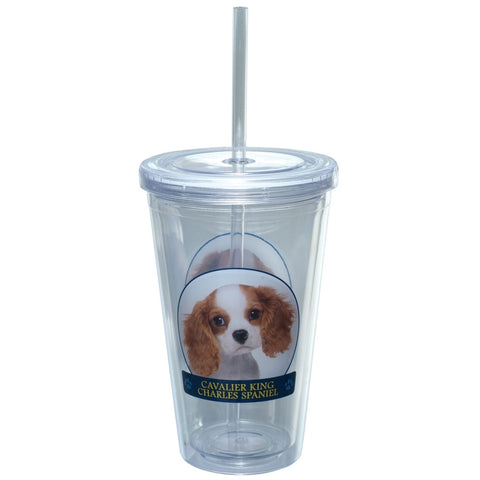 Cavalier King Charles Spaniel Portait Plastic Pint Cup With Straw