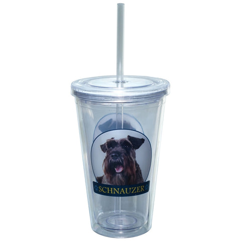 Schnauzer Portait Plastic Pint Cup With Straw