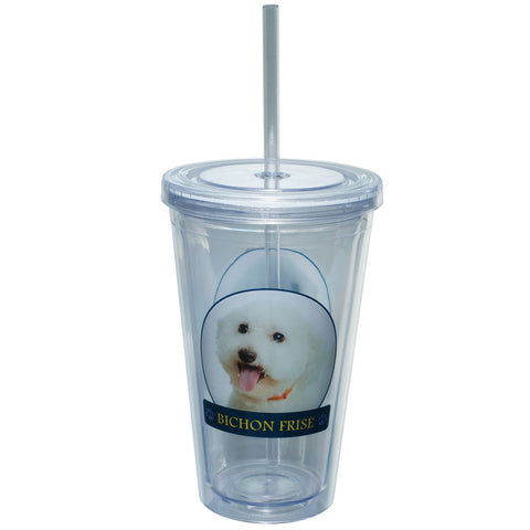 Bichon Frise Portait Plastic Pint Cup With Straw
