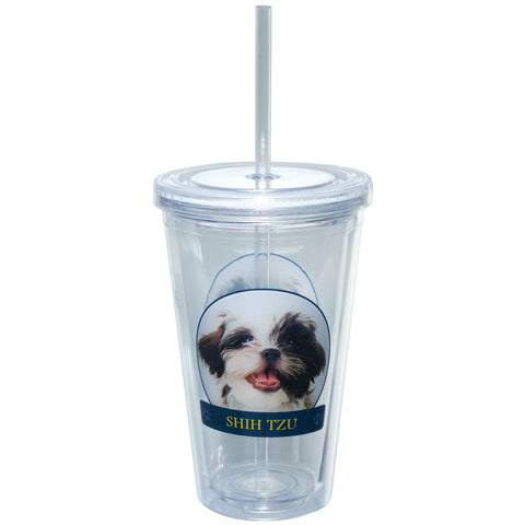 Shih Tzu Portait Plastic Pint Cup With Straw