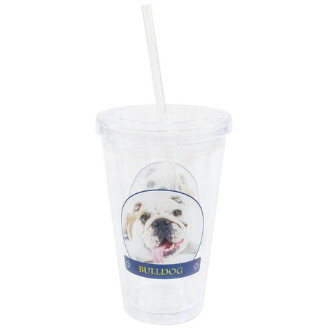 Bulldog Portrait Plastic Pint Cup With Straw