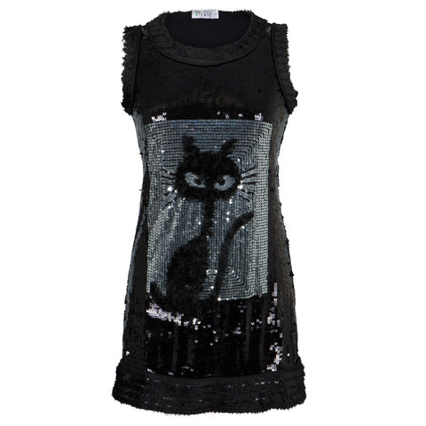 Cat Ripped Fabric Black Sequined Women's Dress