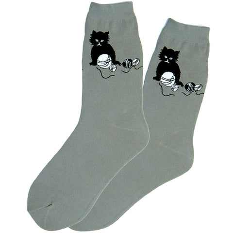 Black Kitten Grey Socks