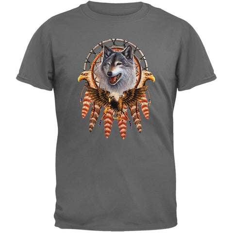 Lethal Threat - Eagle Wolf Dream Catcher Steel Gray T-Shirt