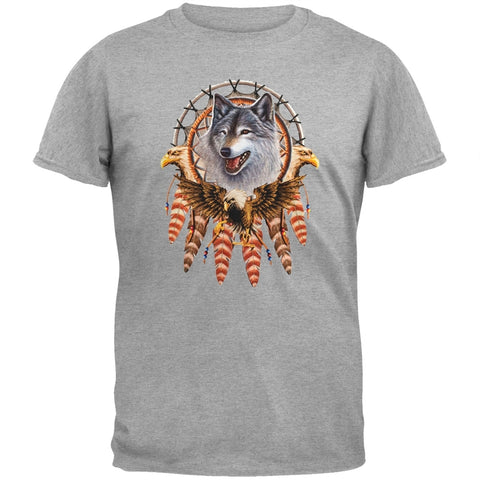 Lethal Threat - Eagle Wolf Dreamcatcher Heather Gray T-Shirt