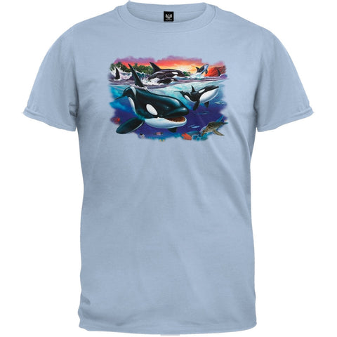 Orcas And Babies Light Blue T-Shirt