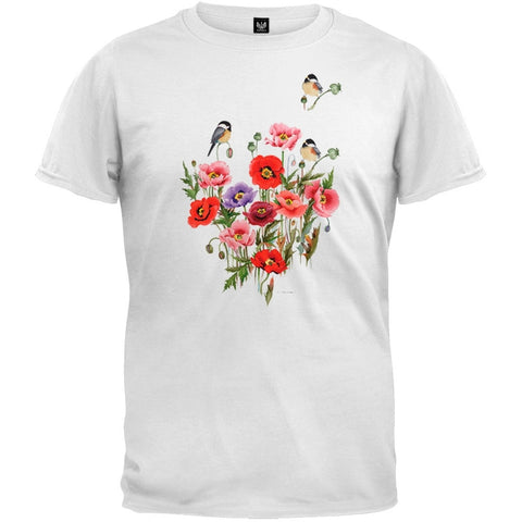 Chickadee Floral White T-Shirt