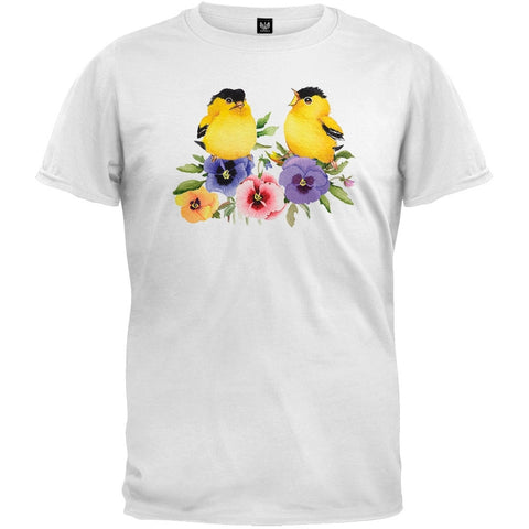 Goldfinches and Pansies White T-Shirt
