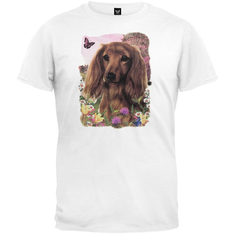 Longhaired Red Dachshund White T-Shirt