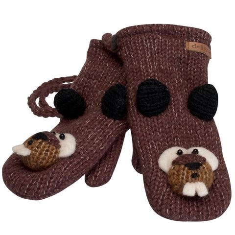 Barkley the Beaver Kids Knit Mittens