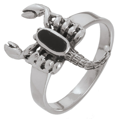 Scorpion Black Enamel Sterling Silver Ring