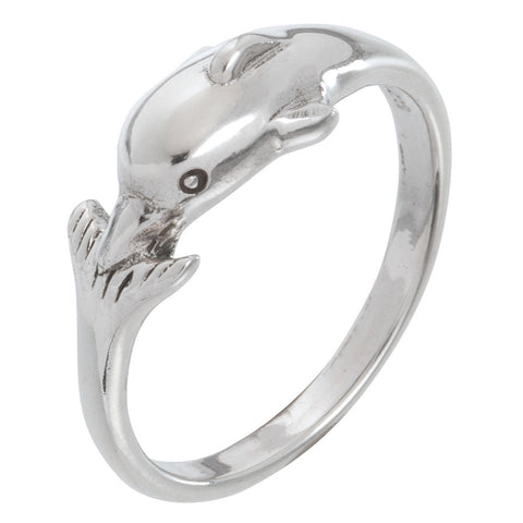 Dolphin Head To Tail Sterling Silver Ring