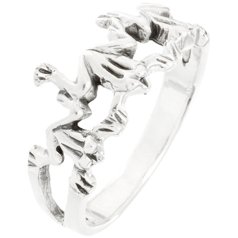 Frog Trio Touching Sterling Silver Ring