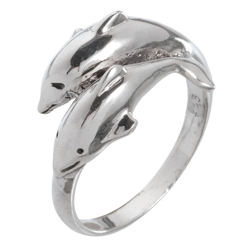 Dolphins Swimming Together Sterling Silver Ring