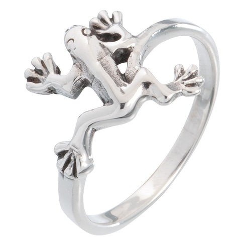 Frog Stretching Sterling Silver Ring
