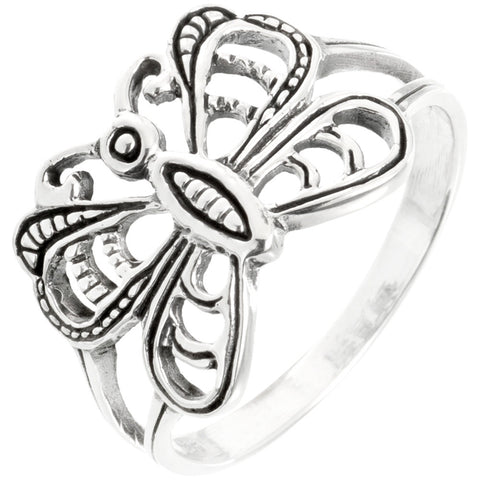 Butterfly With Rounded Wings Sterling Silver Ring