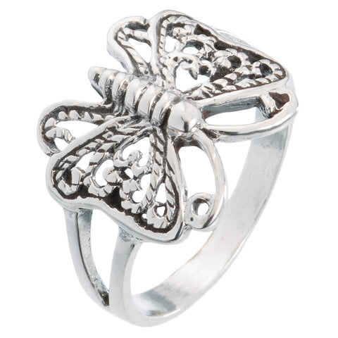 Butterfly With Curly Wings Silver Ring