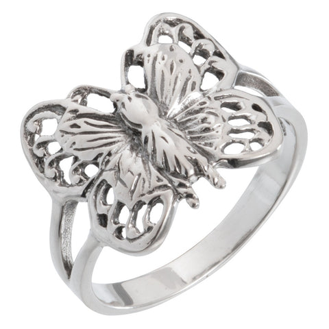 Butterfly With Detailed Body Sterling Silver Ring