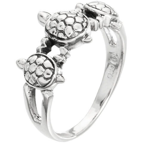Turtle Trio Holding Hands Sterling Silver Ring