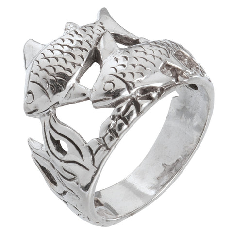 Fish Duo Swimming Sterling Silver Ring