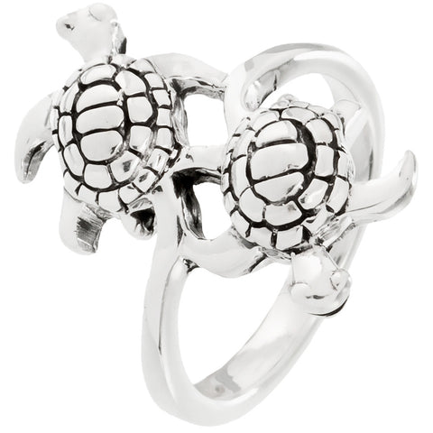 Sea Turtle Duo Swimming Sterling Silver Ring