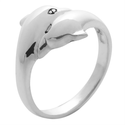 Dolphins Face To Face Sterling Silver Ring