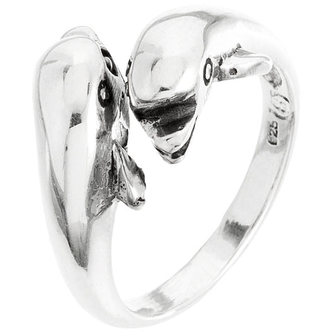 Dolphins Nose To Nose Sterling Silver Ring