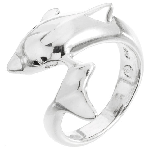 Dolphin Head To Tail Sterling Silver Ring